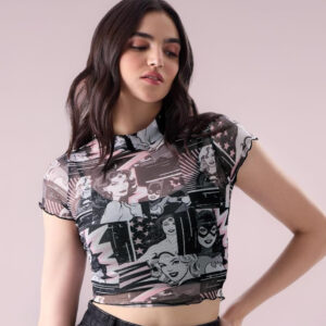 DC: Supergirls Women and Girls Slim fit Half Sleeve Turtle Neck 100% Cotton Multi Color Cropped Top